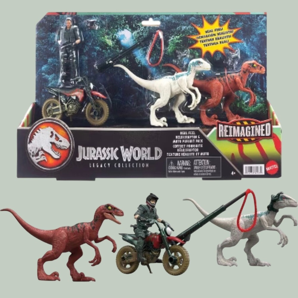 Jurassic World Legacy Real Feel Velociraptor & Moto Pursuit Pack Reimagined NEW!